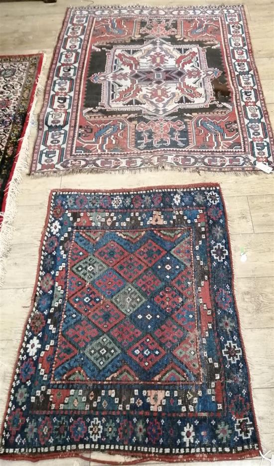 A Caucasian Kazak-style rug and a smaller Caucasian rug larger 140 x 116cm
